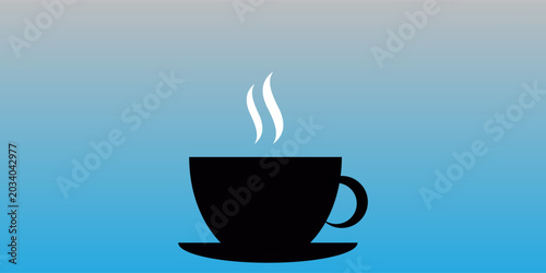Photos Minimalist vector silhouette of a black coffee cup and saucer with rising white steam wisps