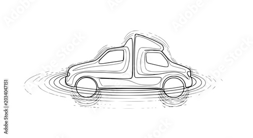 Bild auf Leinwand Car in Water Flooded Roadway Scene.