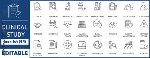 Tableau sur toile Clinical study icon set collection