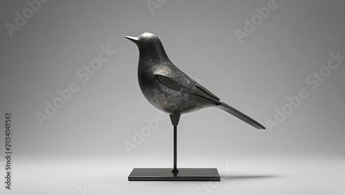 Modern Abstract Black Metal Bird Sculpture on Stand