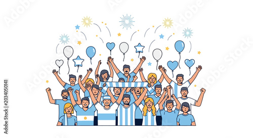 Bild auf Leinwand Argentina Soccer Fans Celebrating Victory with Balloons and Fireworks