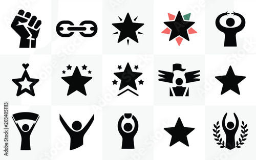 Photos Juneteenth themed icons set freedom symbols star and fist illustrations for june