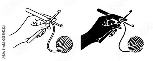 Canvas-taulu Crochet Hand Icon, Knitting Craft Hobby, Yarn Ball Silhouette, DIY Creative Proc