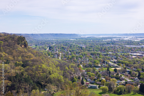 Scenic Overlook View Of A Town In The Mississippi River Valley