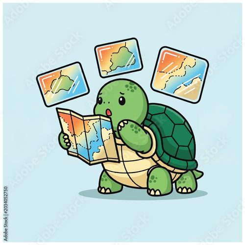 Turtle looking at a map.