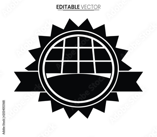 Starburst shaped ribbon with grid and curved bottom black vector illustration on white