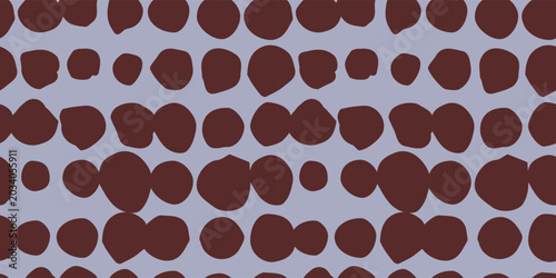 Hand drawn seamless pattern featuring abstract organic brown shapes on a lavender background