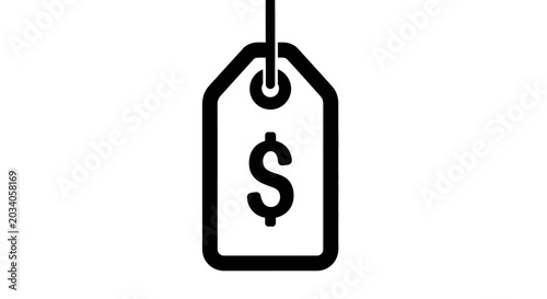 Black and white price tag icon with dollar sign on white background