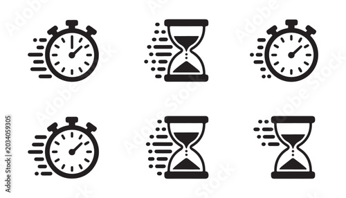 Canvastavla Speed time icons featuring fast stopwatch and hourglass symbols for quick delivery and deadline