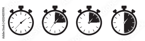 Bild auf Leinwand Stopwatch sequence icons showing various time intervals with progress dial and chronometer buttons