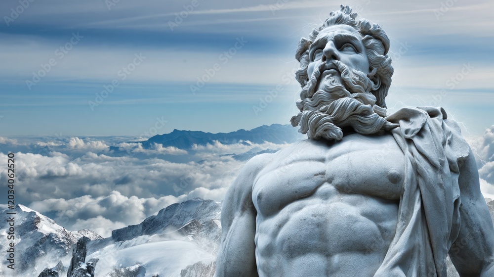 Fototapeta premium Majestic Statue Against Cloudy Mountain Landscape