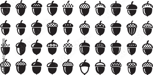 Acorn silhouette icon collection with decorative variations