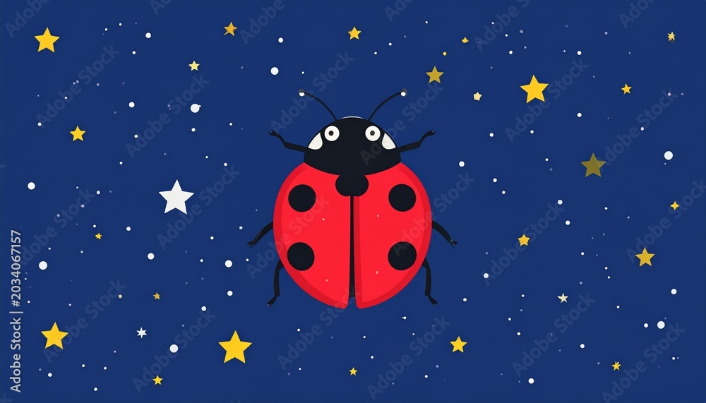 Fototapeta premium Ladybug in a Starry Night Sky - A Whimsical Illustration.