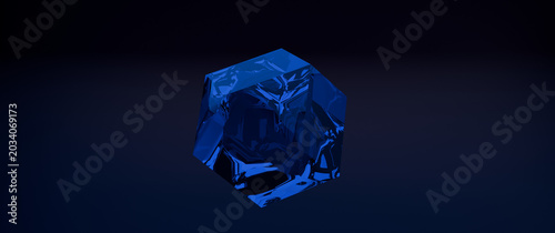 3d render blue gem glass on dark blue background