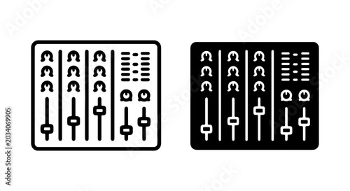 Photos Audio Mixer Console Icons, Sound Mixing Board Vector Graphics, Music Production