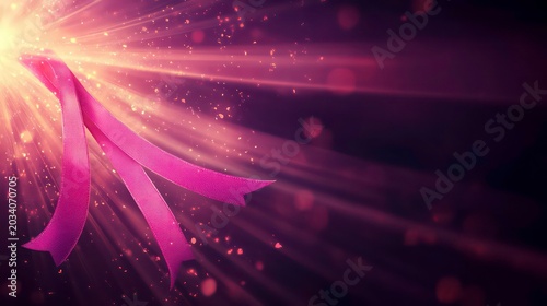 A glowing purple ribbon against a dark background, symbolizing awareness or support.