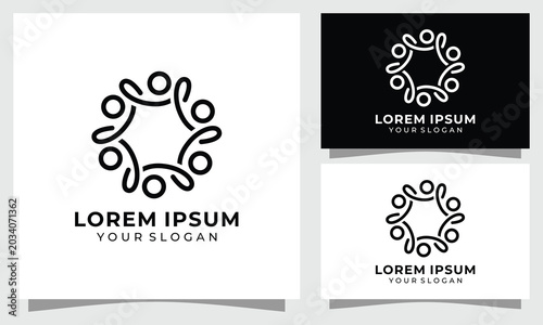 Schilderij op canvas Unity community logo design template, people holding hands in a circle teamwork