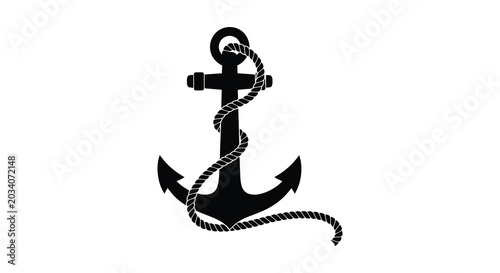 Obraz na plátne Anchor with coiled rope black silhouette nautical