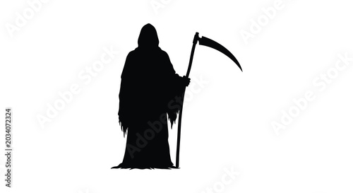 Fotografie Grim reaper with scythe dark figure against a white background silhouette