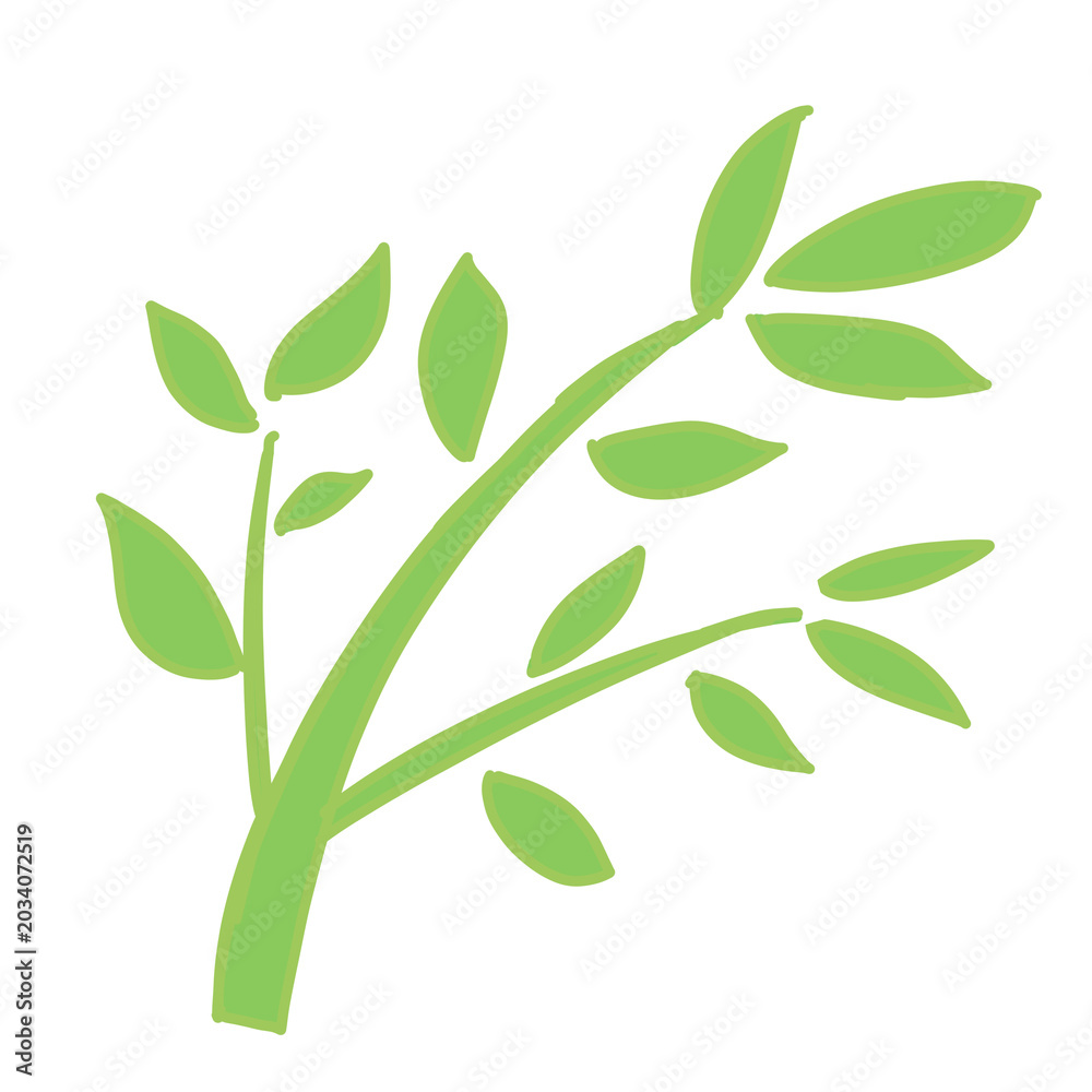 Fototapeta premium Green bamboo flat design illustration for Tanabata, cute nature element on white background
