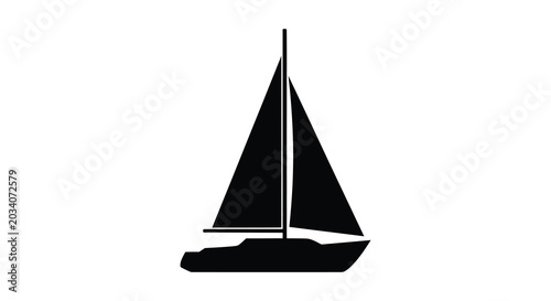 Billede på lærred Sailing Boat Silhouette Against A White Background Silhouette