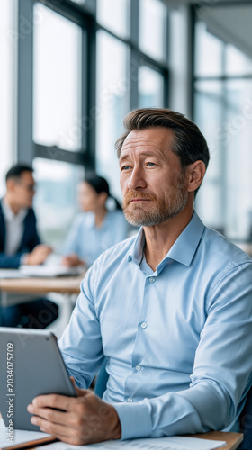 Focused Leader with Tablet:...
