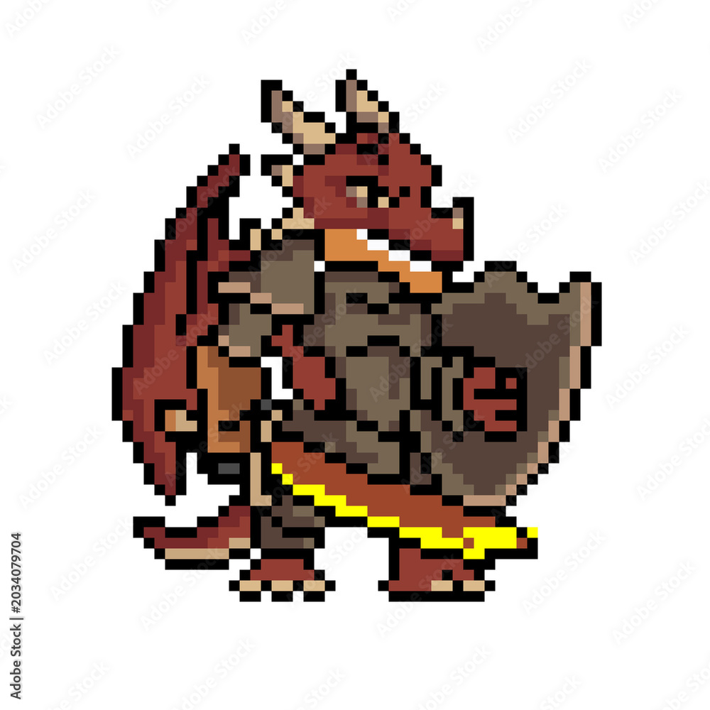 Fototapeta premium Pixel style character images, Pixel characters png, game characters, dragon Pixel characters, dragon knight characters.