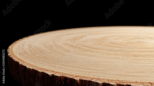 Close-up of a circular wood slice with growth rings wood grain cross section material