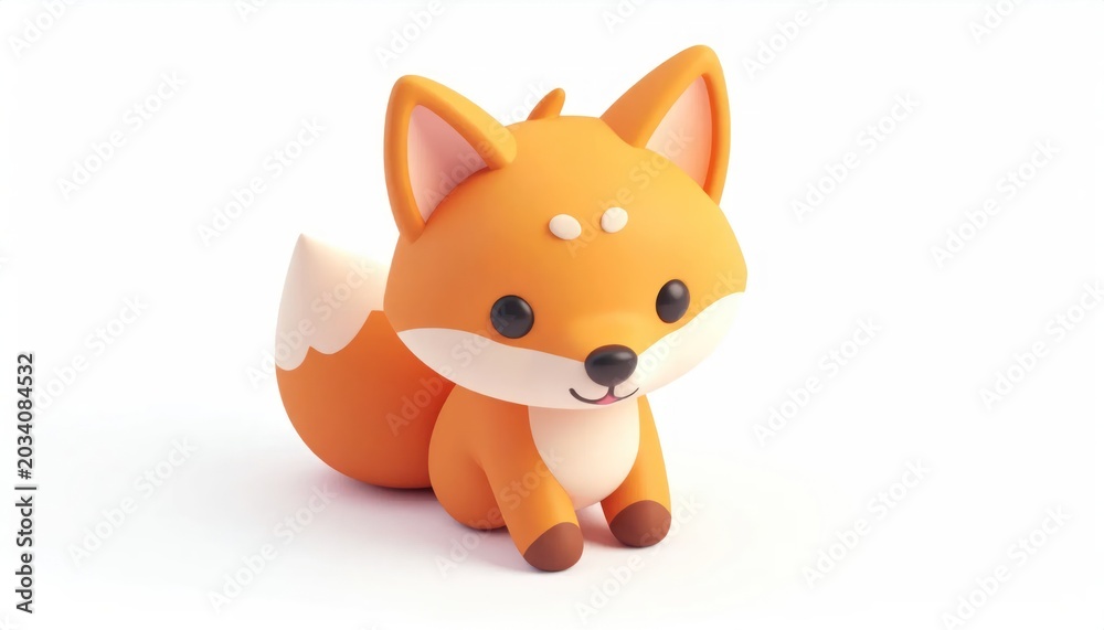 Naklejka premium Adorable 3D stylized fox figurine sitting on white