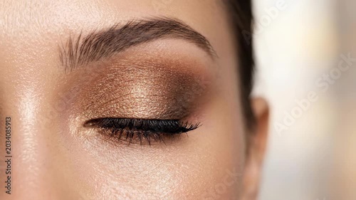 Beauty eyeshadow eye close up, premium cosmetics concept for makeup advertising, skincare, salon branding and editorial beauty campaign, detailed lashes and pigment texture with clean studio