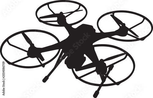 Cuadro en lienzo Black silhouette of a quadcopter drone with propeller guards isolated