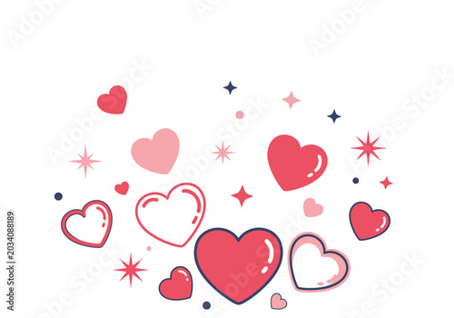 Tableau sur toile A collection of various red and pink hearts surrounded by sparkles floating in a