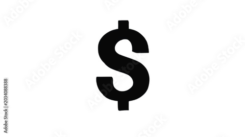 Dollar sign symbol appears as a bold black typographic element centered on a clean white background to represent financial growth, economic stability, and global investment banking success for.