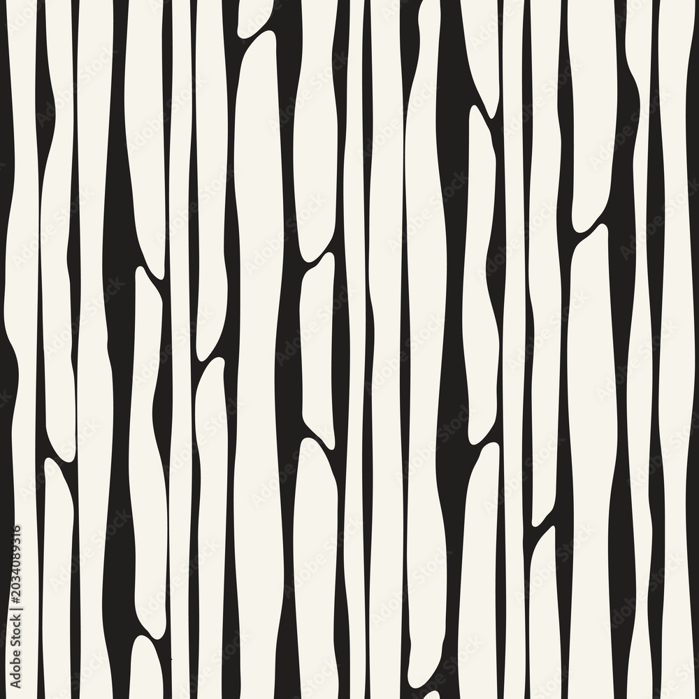 Fototapeta premium Vector seamless pattern. Free form organic shapes. Stylish smooth weaving structure. Natural zigzag spots. Hand drawn abstract background. Can be used as swatch. Monochrome spotty print.