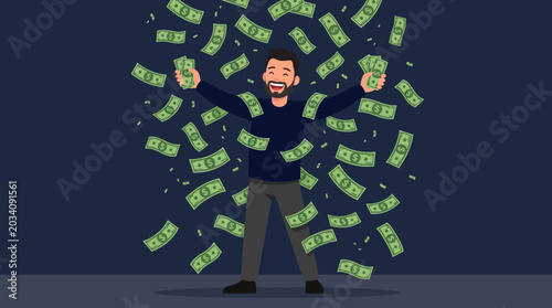 Photos A man throwing money into the air.