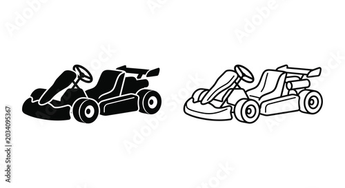 Go kart Silhouette And Line Art On White Background