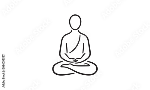 Bild auf Leinwand Minimalist Buddhist monk meditating in lotus pose continuous line art vector ill