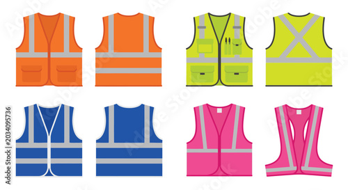 Colorful safety vests vector illustration on a white background