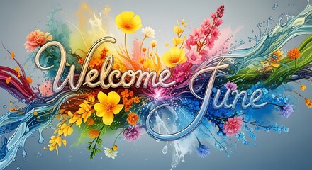 Colorful welcome summer season greeting with floral design.