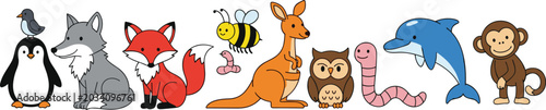 Photography Cute Cartoon Animal Collection Vector Illustration Featuring Penguin Fox Wolf Ka