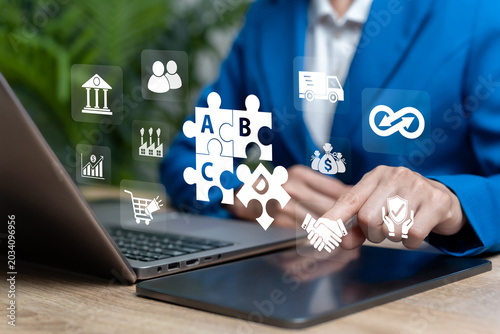 Business Partnership, Teamwork, Businesswomen Collaborating in Modern Office Connecting Puzzle Pieces Symbolizing Innovation Unity Cooperation Strategic Alliance, Effective Corporate Communication
