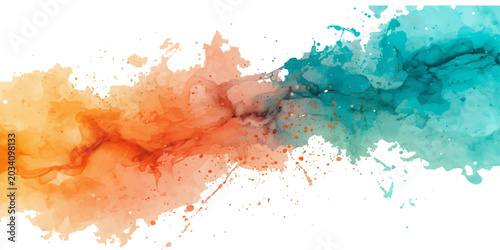 Tablou pe pânză Abstract watercolor smoke wave isolated on white background with flowing teal bl