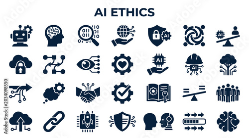 Bild auf Leinwand AI Ethics Concepts and Principles Illustrated with Icons and Symbols