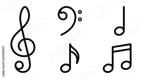 Canvas Print Black musical notes and clef symbols on white background
