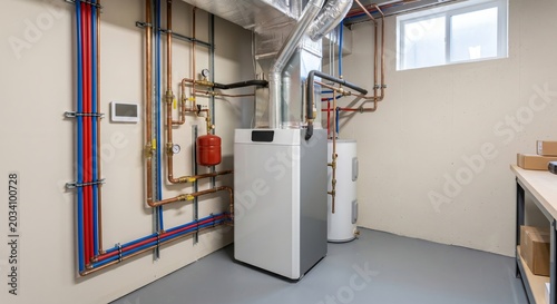 Modern Home Furnace and Plumbing System Installation in Basement