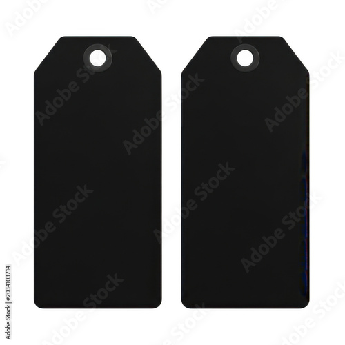Two blank rectangular price tags with rounded corners isolated on a transparent background