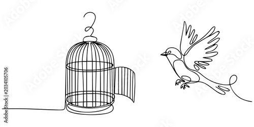 Tableau sur toile Continuous one line drawing of Pigeon and birdcage design