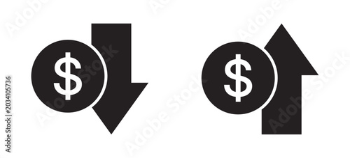Dollar currency value increase and decrease with arrows