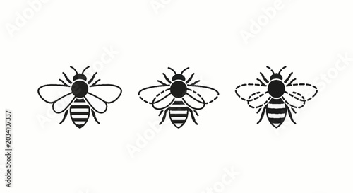 Honey bee icons in different graphic styles