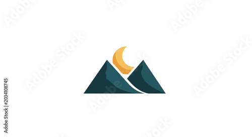 Mountain peaks logo with crescent moon, suitable for travel, adventure or outdoors branding